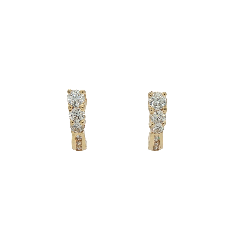 14k Yellow Gold Diamond Semi Hoop Earrings
