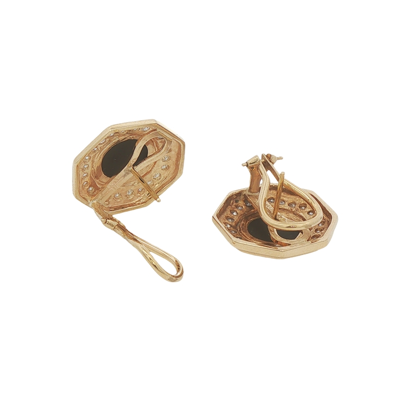 14k Yellow Gold Black Onyx And Diamond Earrings