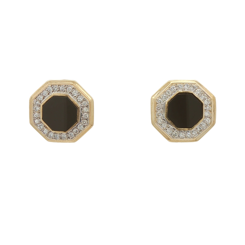 14k Yellow Gold Black Onyx And Diamond Earrings