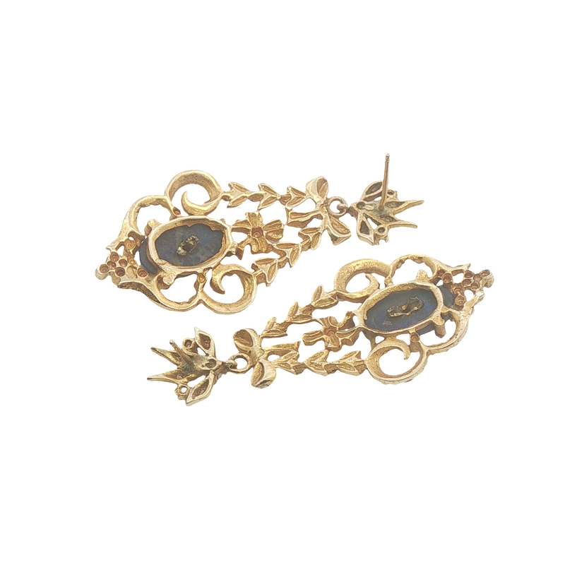 14k Yellow Gold, Lapis And Seed Pearl Earrings