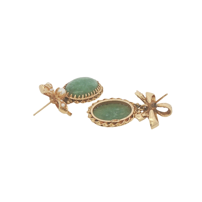 14k Yellow Gold Jade Dangle Earrings