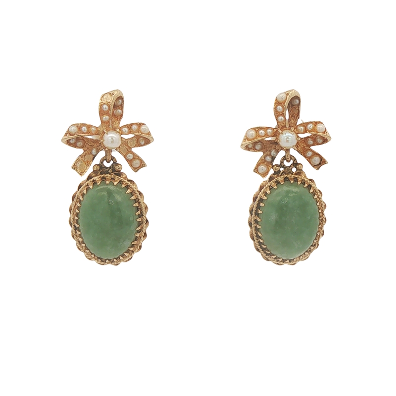 14k Yellow Gold Jade Dangle Earrings