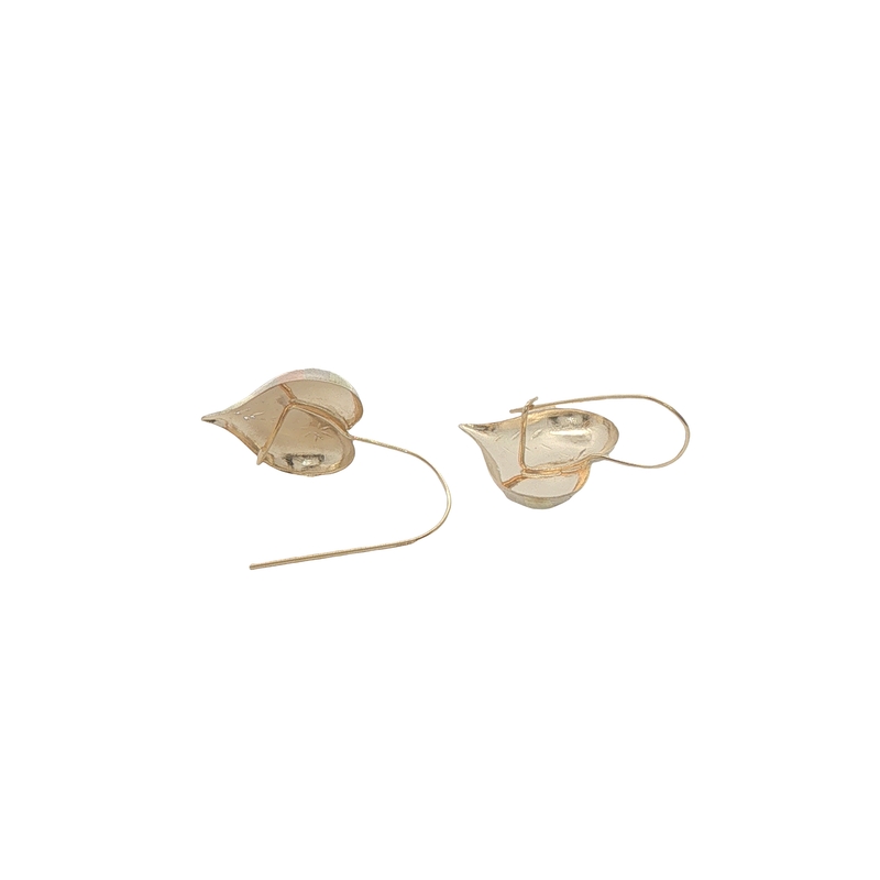 14k Tri-tone Gold Heart Drop Earrings