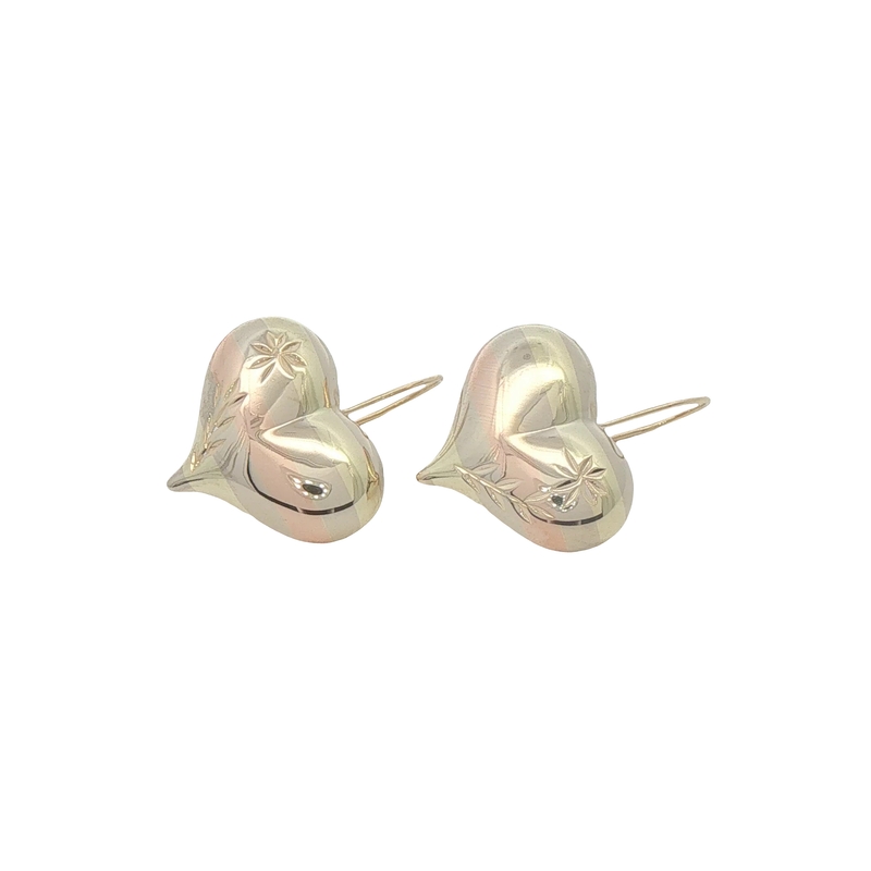 14k Tri-tone Gold Heart Drop Earrings