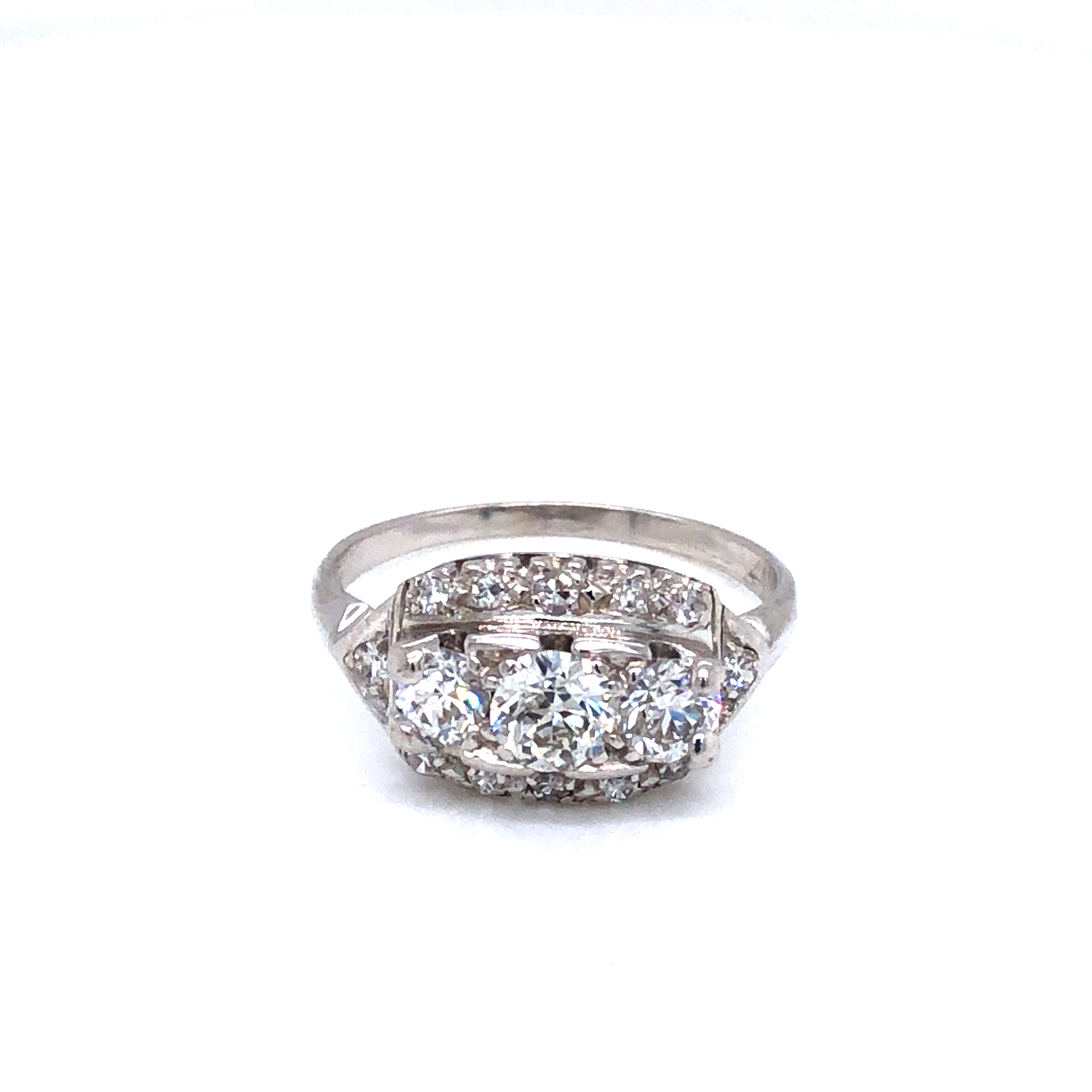 White 14 Karat Ring With 3=0.75Tw Old European Cut G VS Diamonds And 12=0.25Tw Single Cut G SI Diamonds