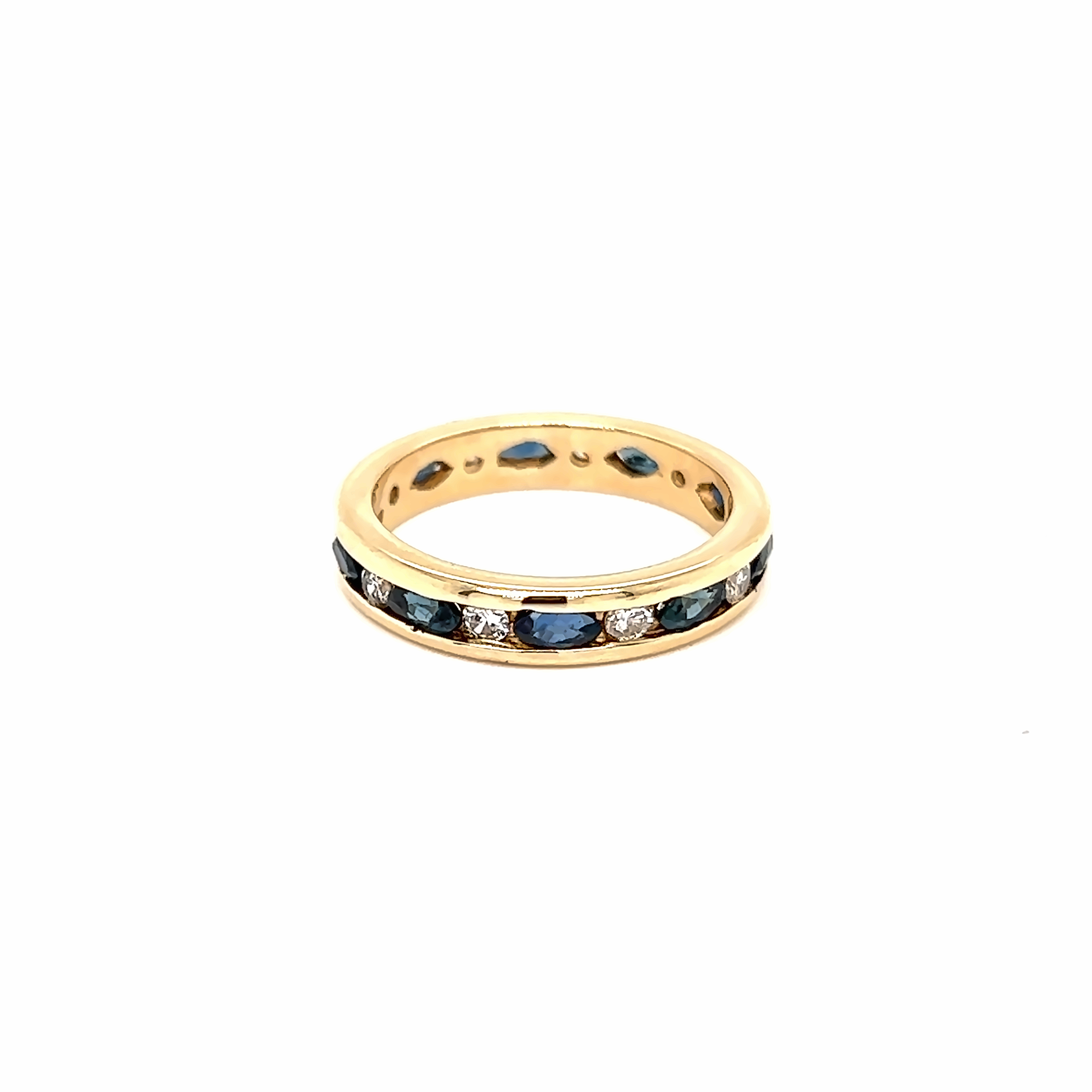Yellow 14 Karat  Ring Size 6 9=0.50tw Round Brilliant G SI Diamonds  9=4.00x2.00mm Marquise Sapphires