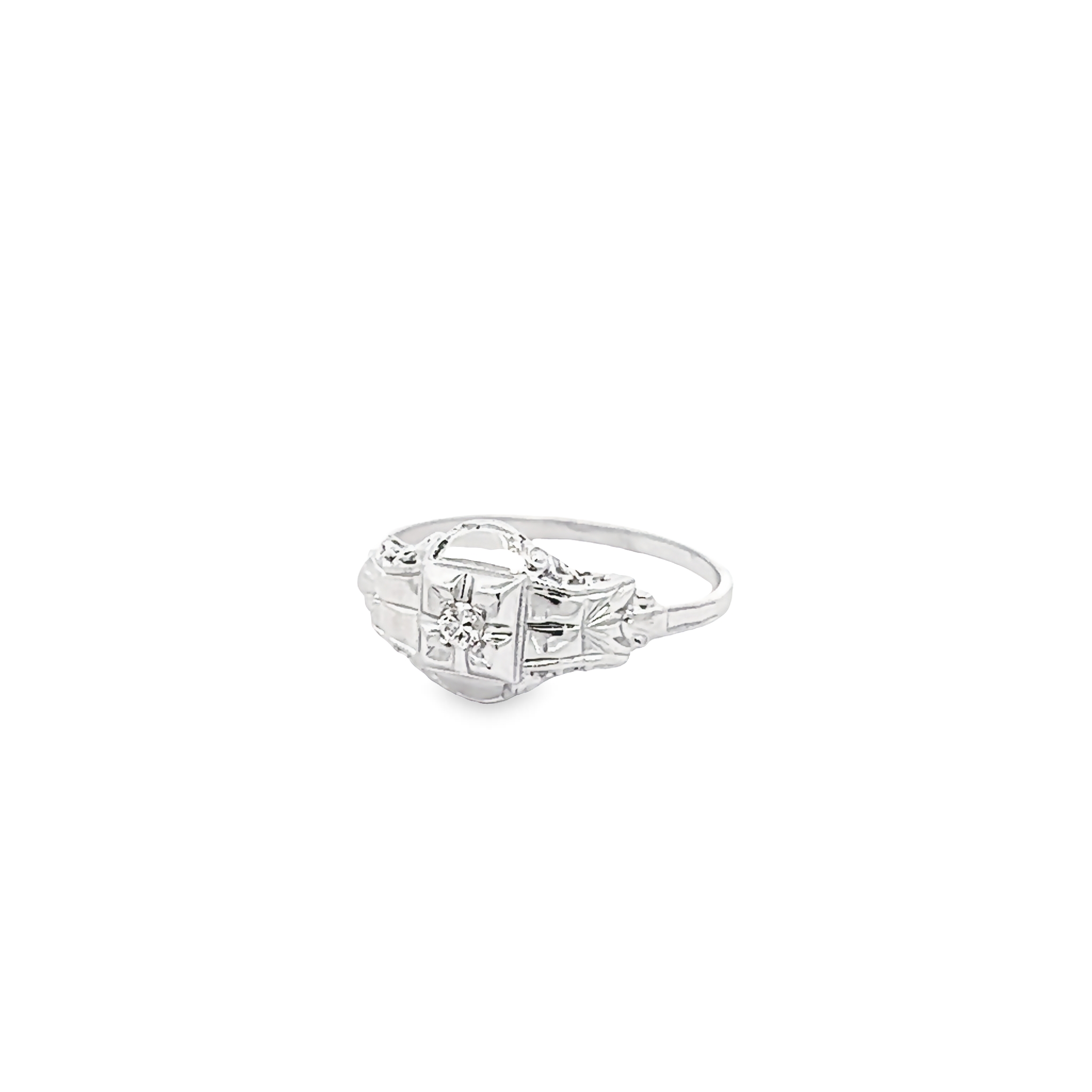 White 14 Karat Ring With One 0.05ct Round Brilliant G VS Diamond