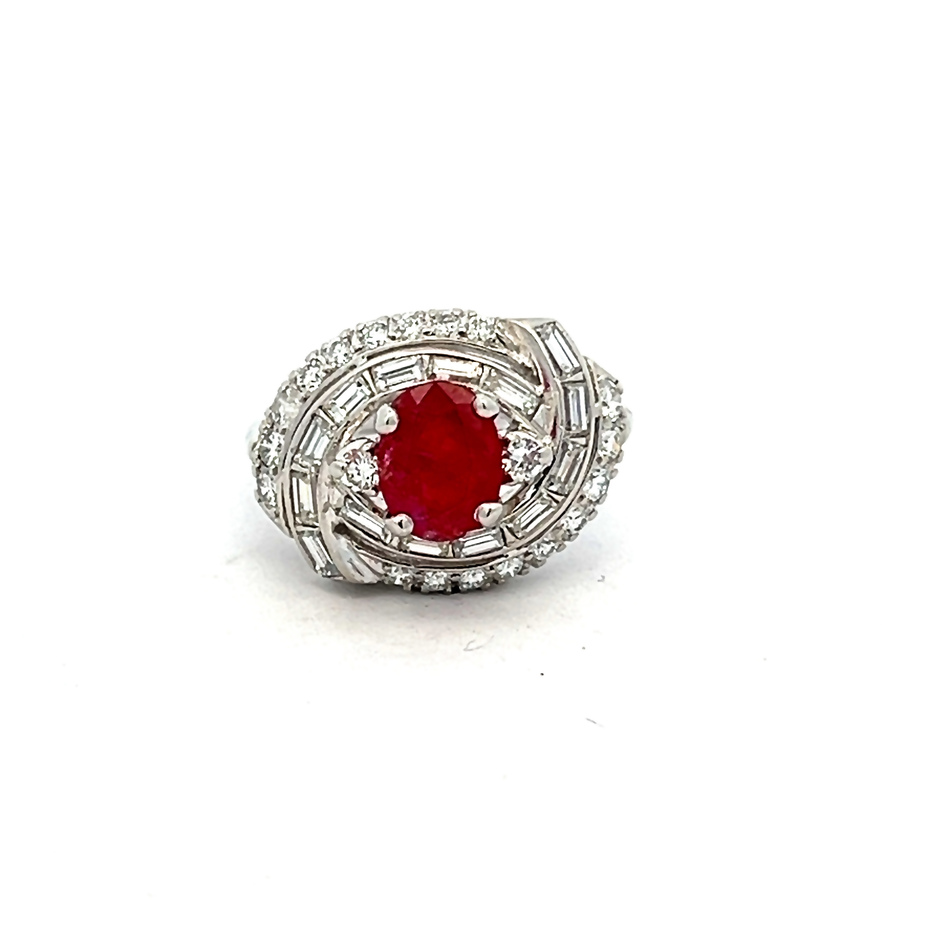 Platinum Oval Ruby Ring With Diamonds