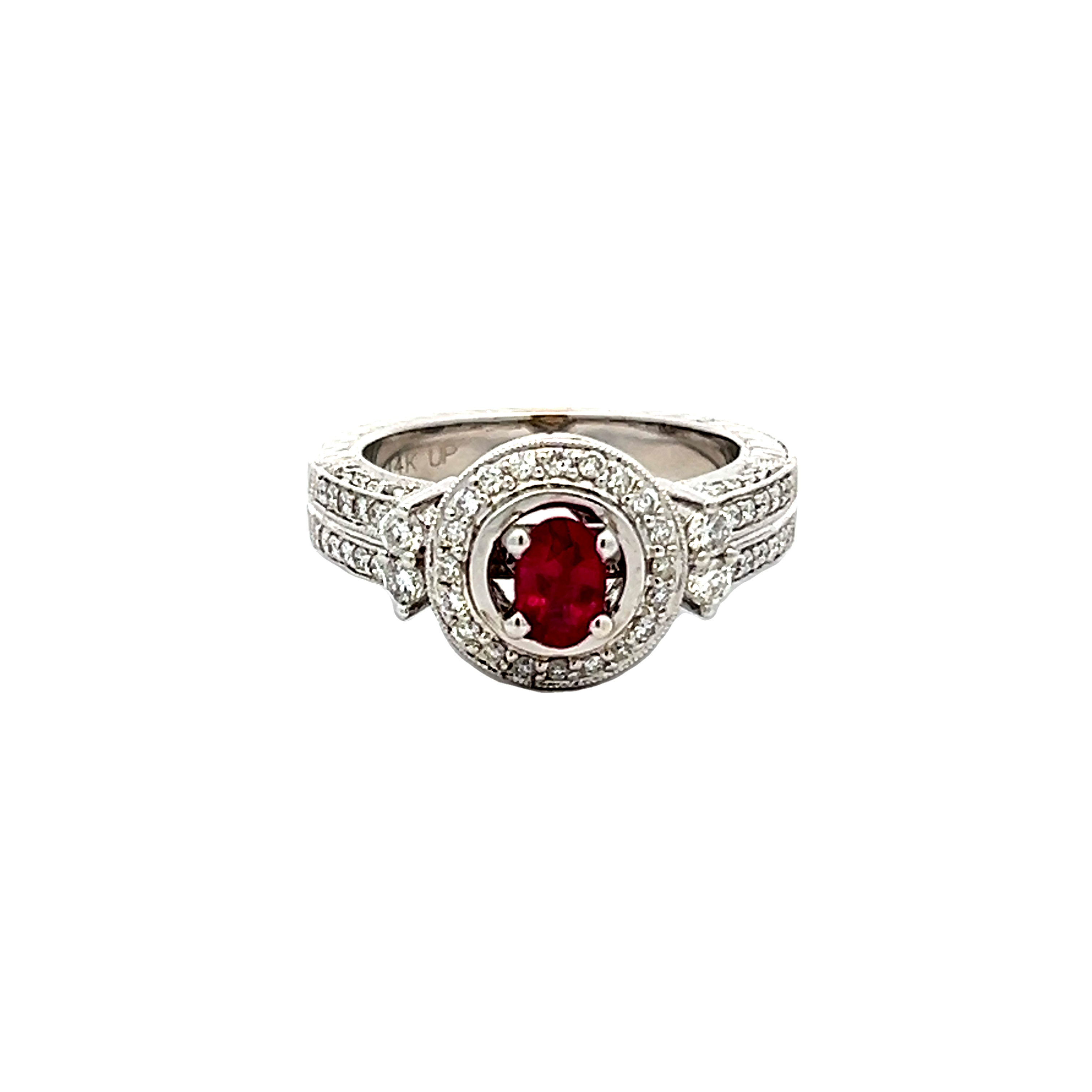 14k White Gold Oval Ruby And Diamond Ring