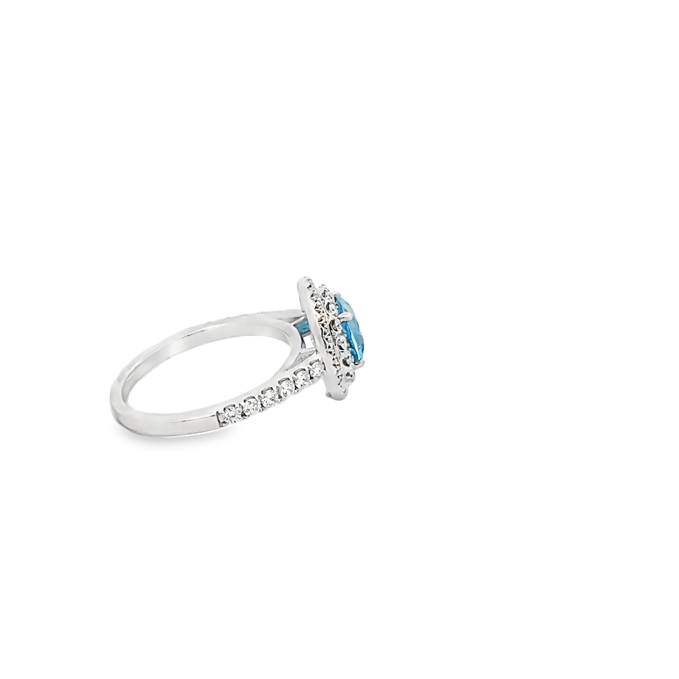 14k White Gold Blue Topaz Diamond Ring