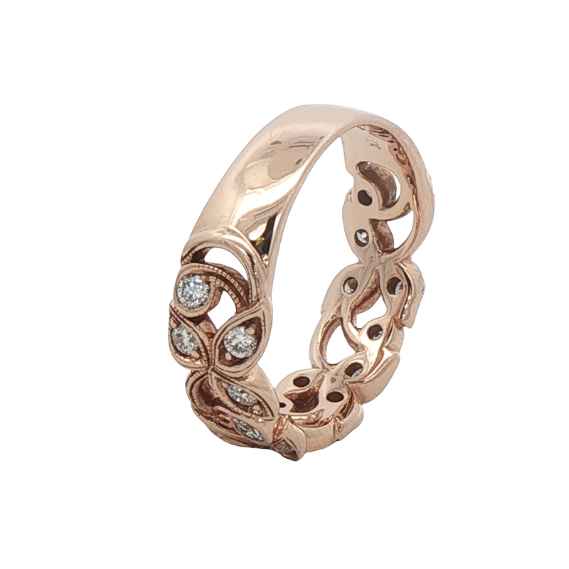 14k Rose Gold Leaf Diamond Wedding Band