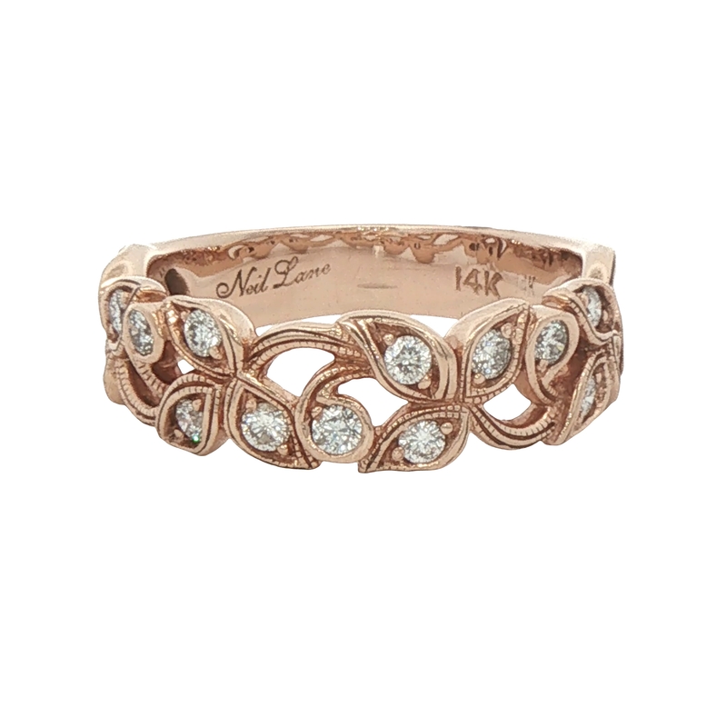 14k Rose Gold Leaf Diamond Wedding Band