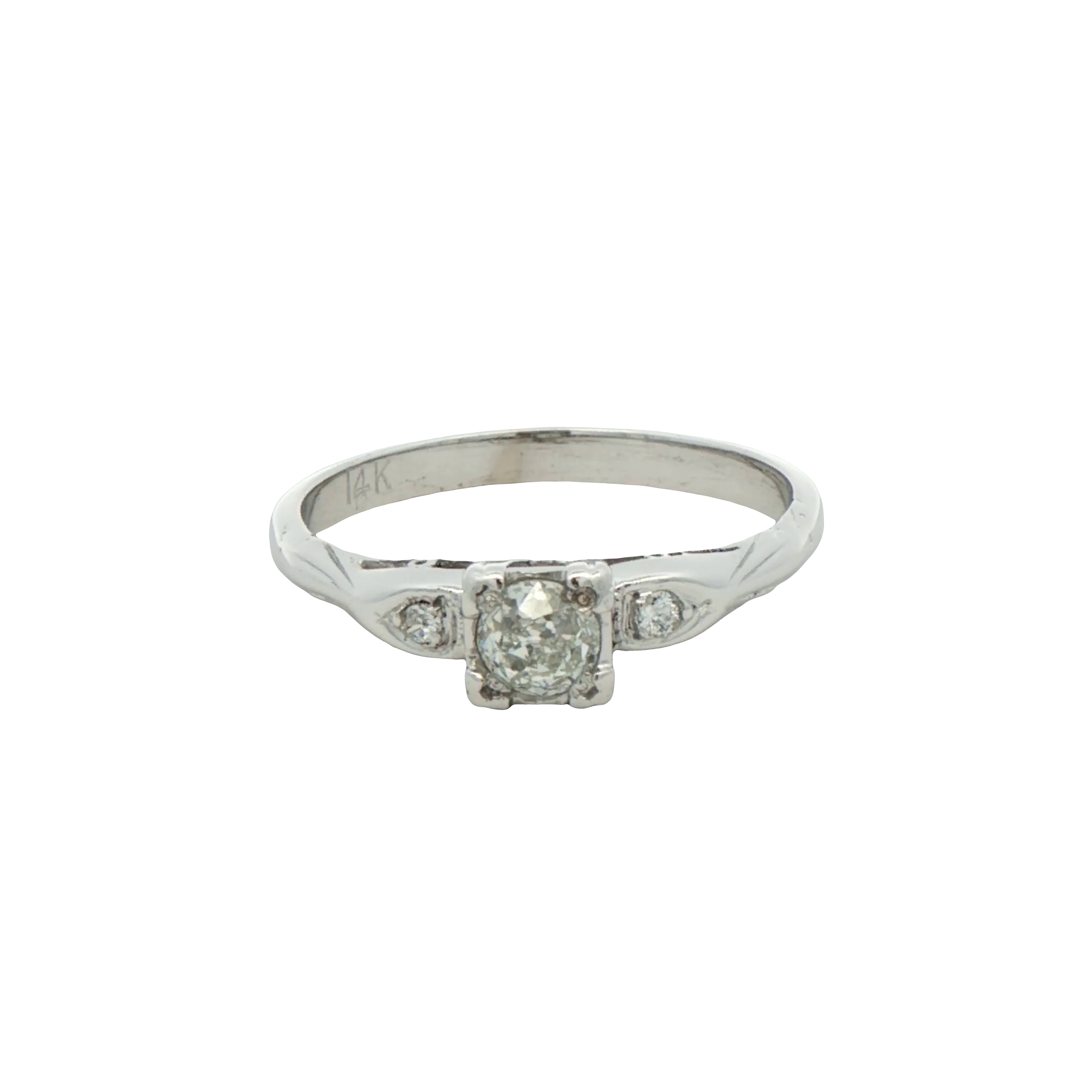 14k White Gold Diamond Antique Ring