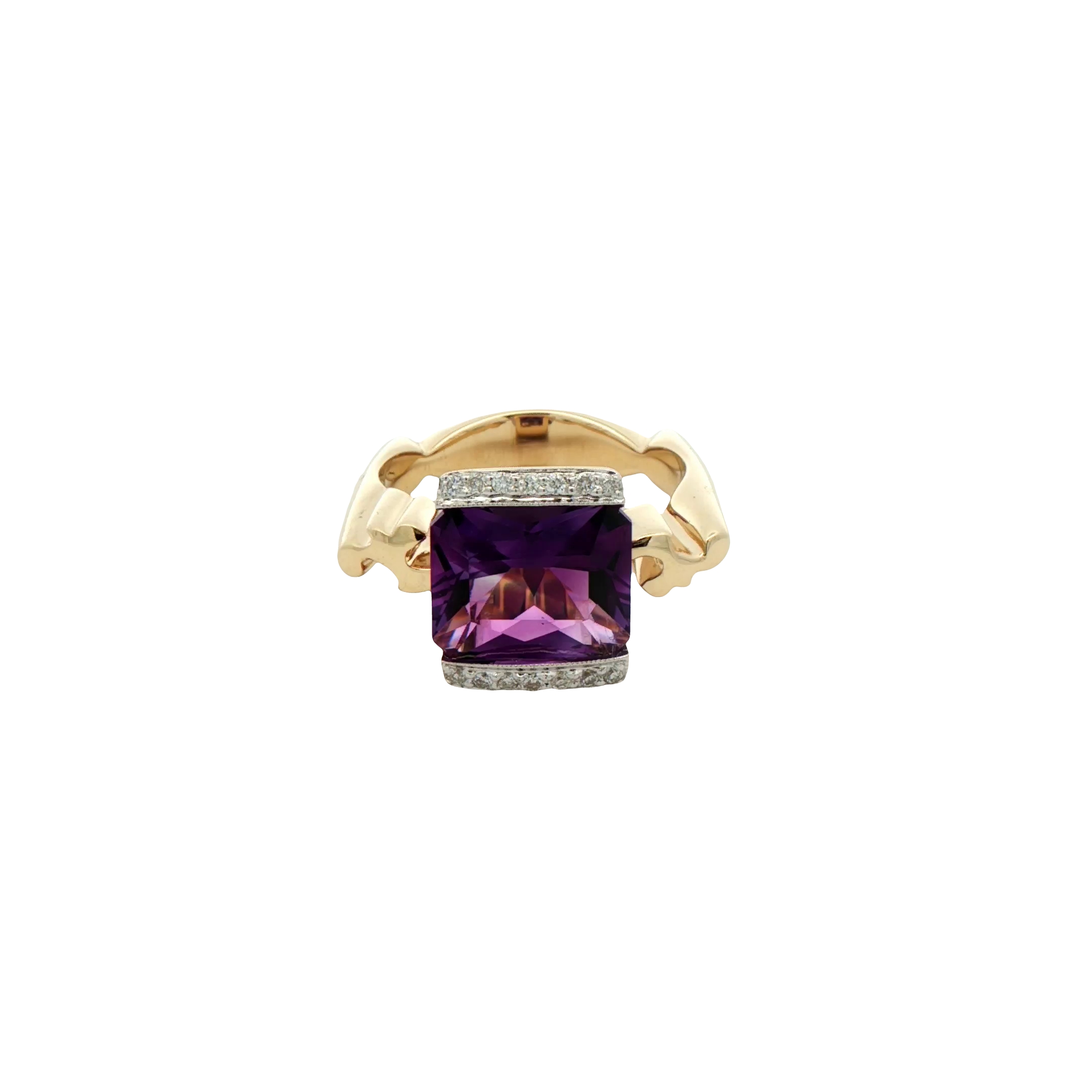 14k Yellow Gold Amethyst And Diamond Ring