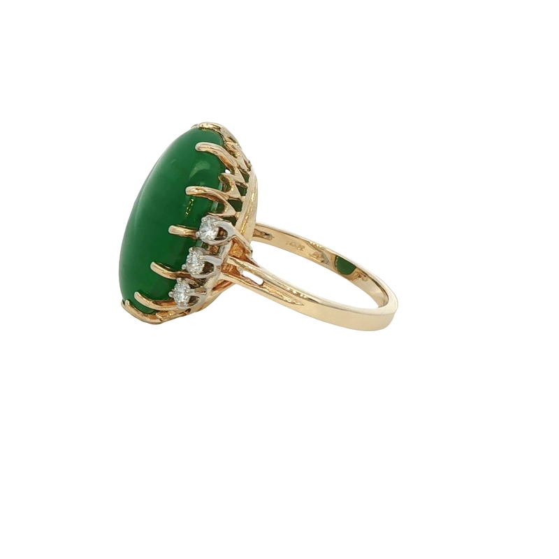 14k Yellow Gold Cabochon Green Jadeite And Diamond Ring