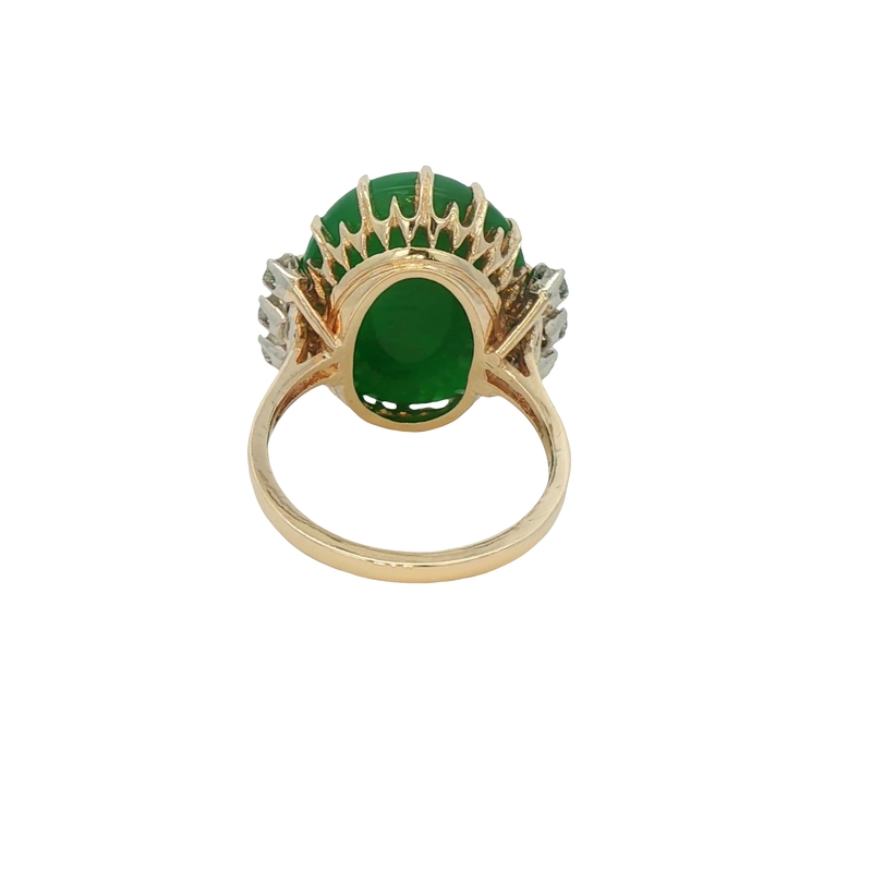 14k Yellow Gold Cabochon Green Jadeite And Diamond Ring