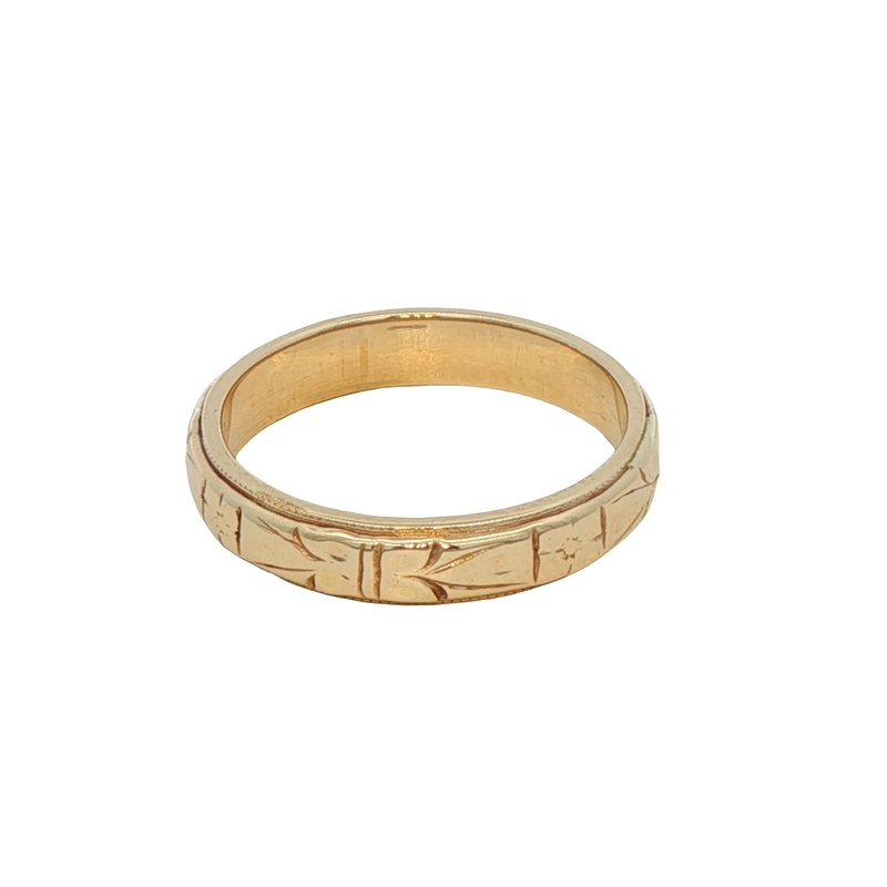 10k Yellow Gold Carved Wedding Band