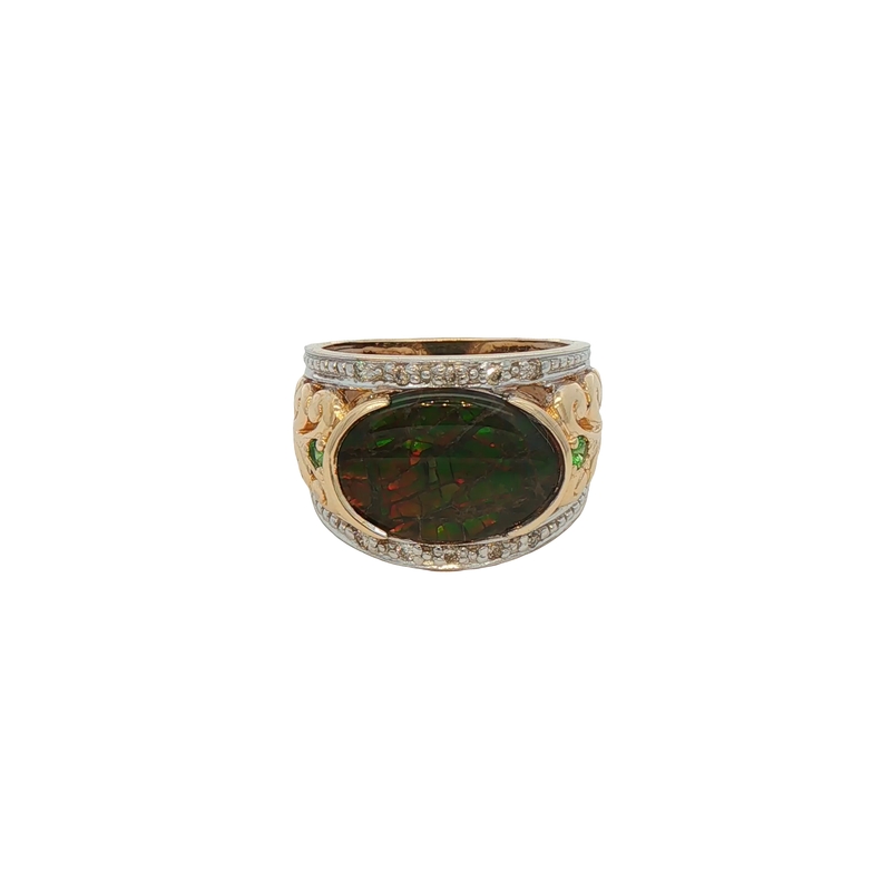 14k Yellow Gold Cabochon Opal And Diamond Ring