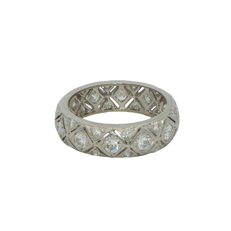 Platinum Engraved Antique Diamond Ring