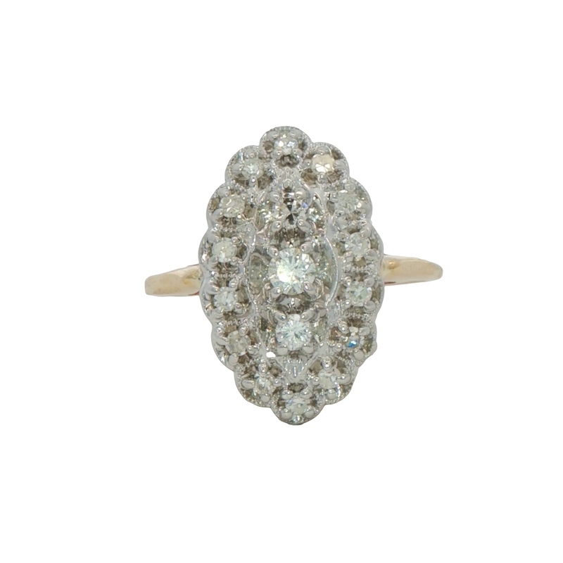 14k Two-toned Diamond Cluster Estate Ring