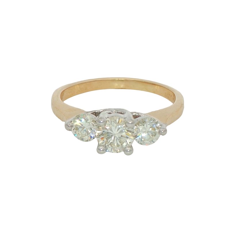 14k Two-toned Three Stone Diamond Estate Ring