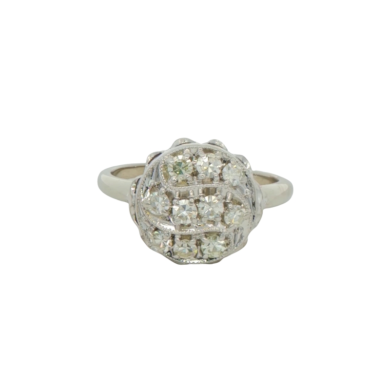 14k White Gold Diamond Cut Cluster Ring