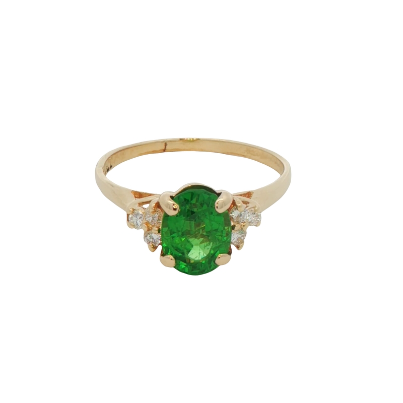 14k Yellow Gold Tsavorite Garnet And Diamond Ring