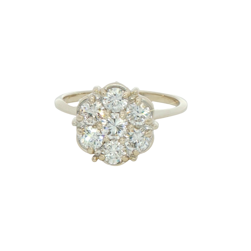 14k White Gold Diamond Cluster Estate Ring