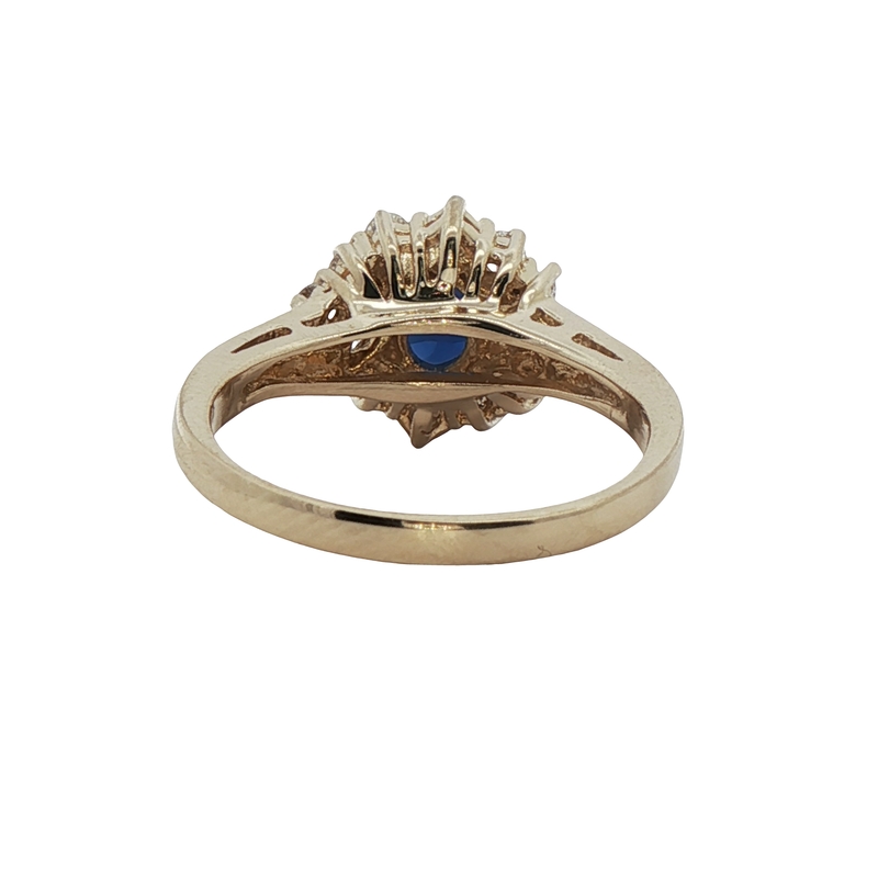 14k Yellow Gold Sapphire And Diamond Halo Ring