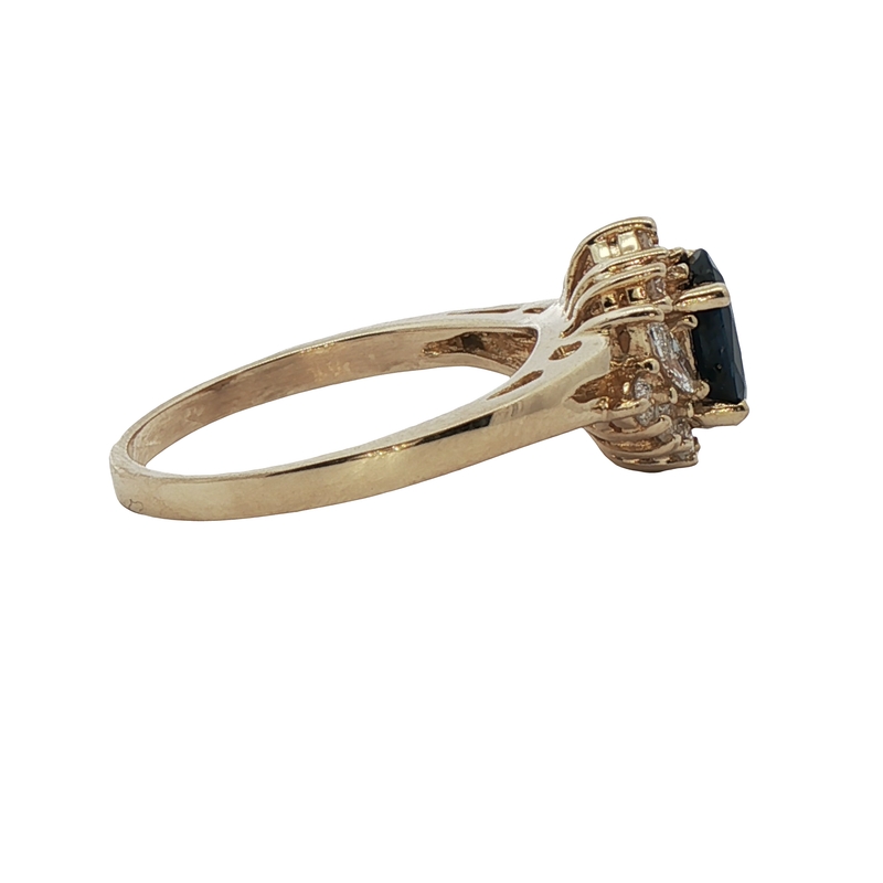 14k Yellow Gold Sapphire And Diamond Halo Ring