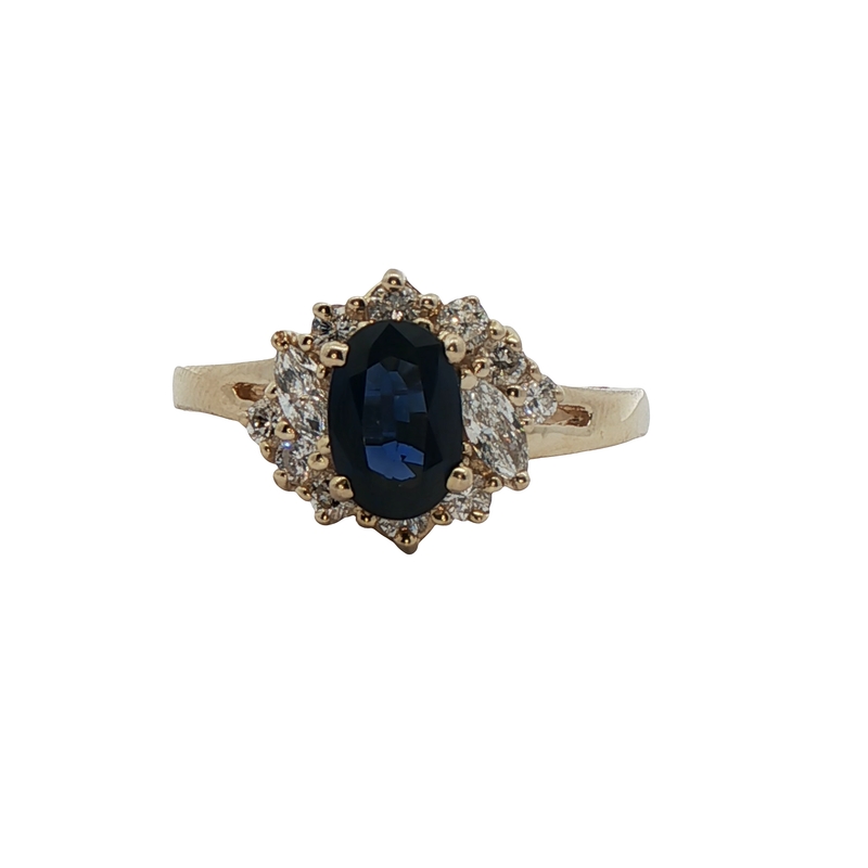 14k Yellow Gold Sapphire And Diamond Halo Ring