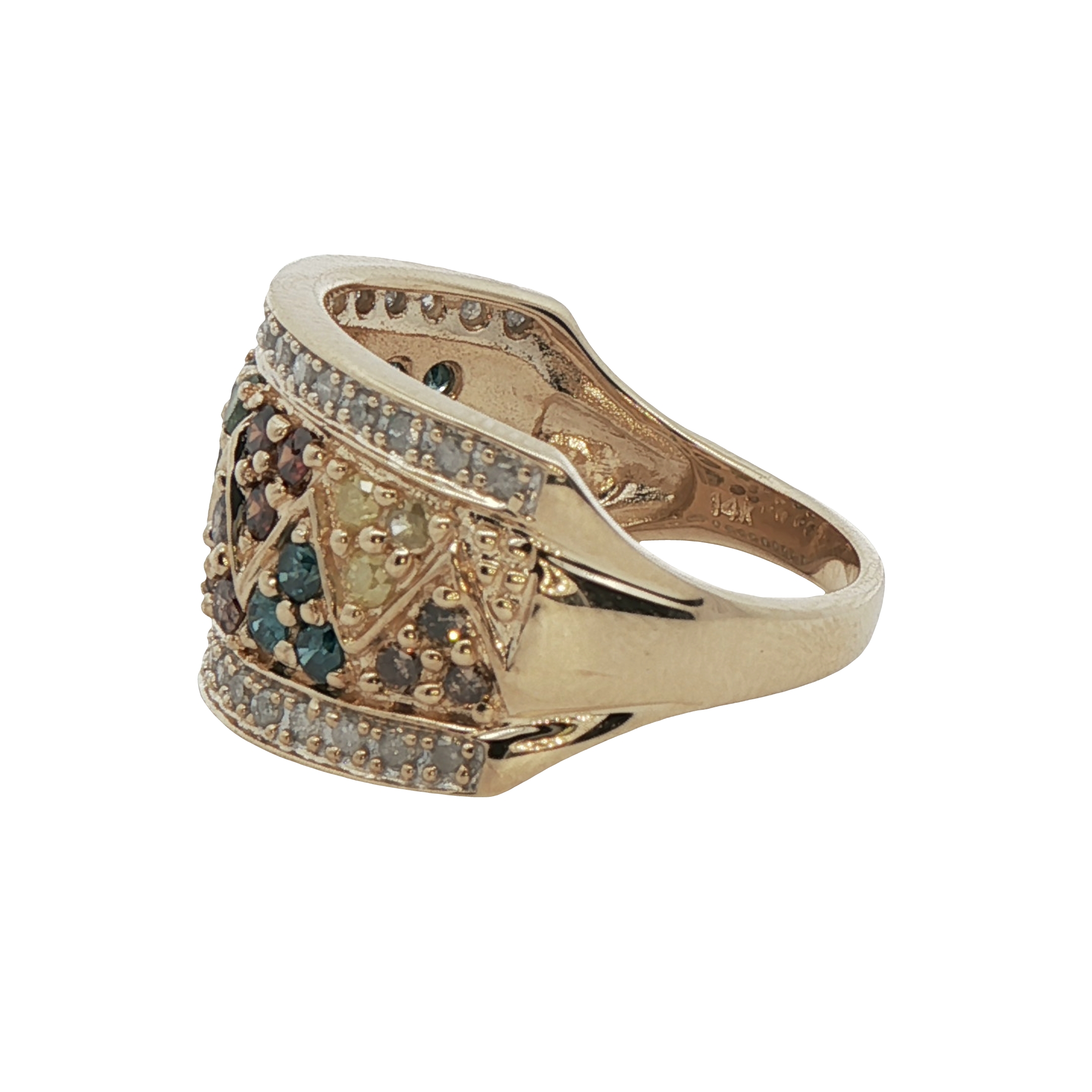 14k Yellow Gold Multi-color Diamond Ring