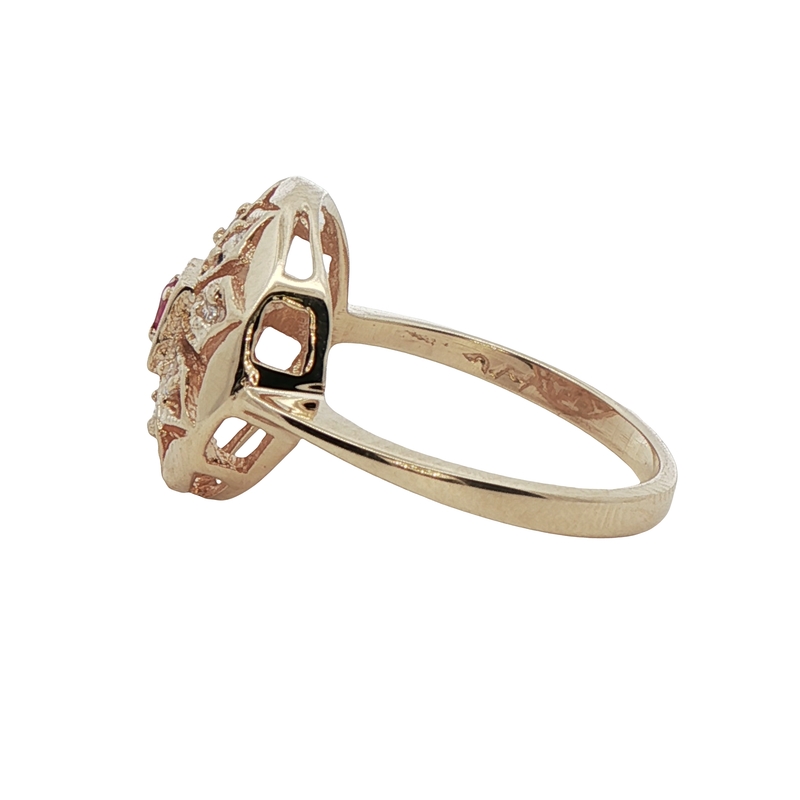 14k Yellow Gold Ruby And Diamond Ring