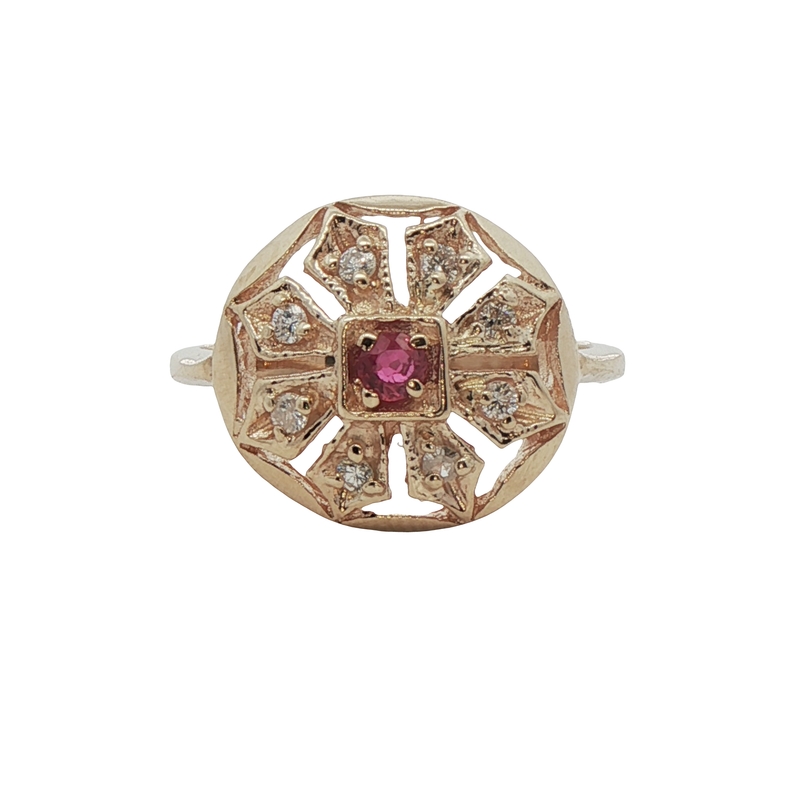 14k Yellow Gold Ruby And Diamond Ring