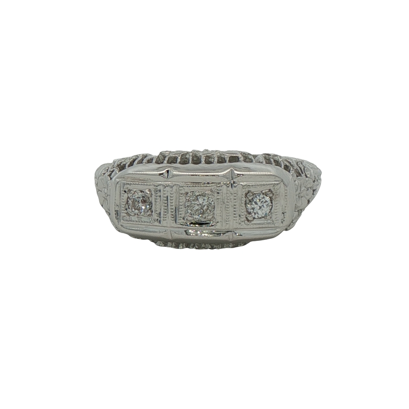 14k White Gold Filigree Diamond Ring