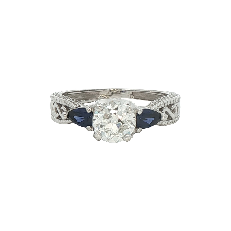 14k White Gold Diamond And Sapphire Ring