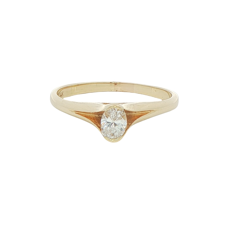 14k Yellow Gold Half Bezel Diamond Engagement Ring