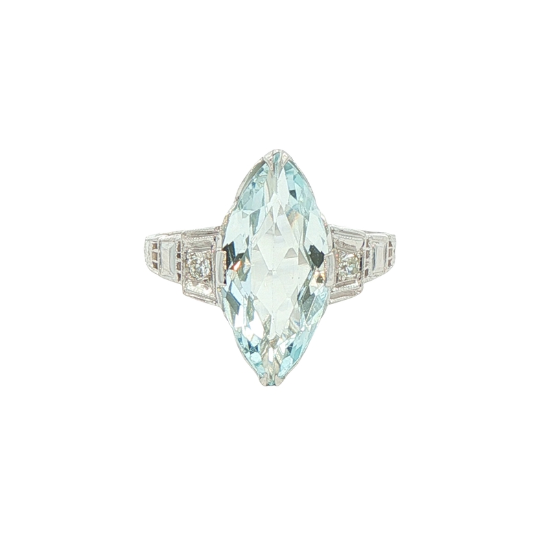 14k White Gold Aquamarine And Diamond Ring