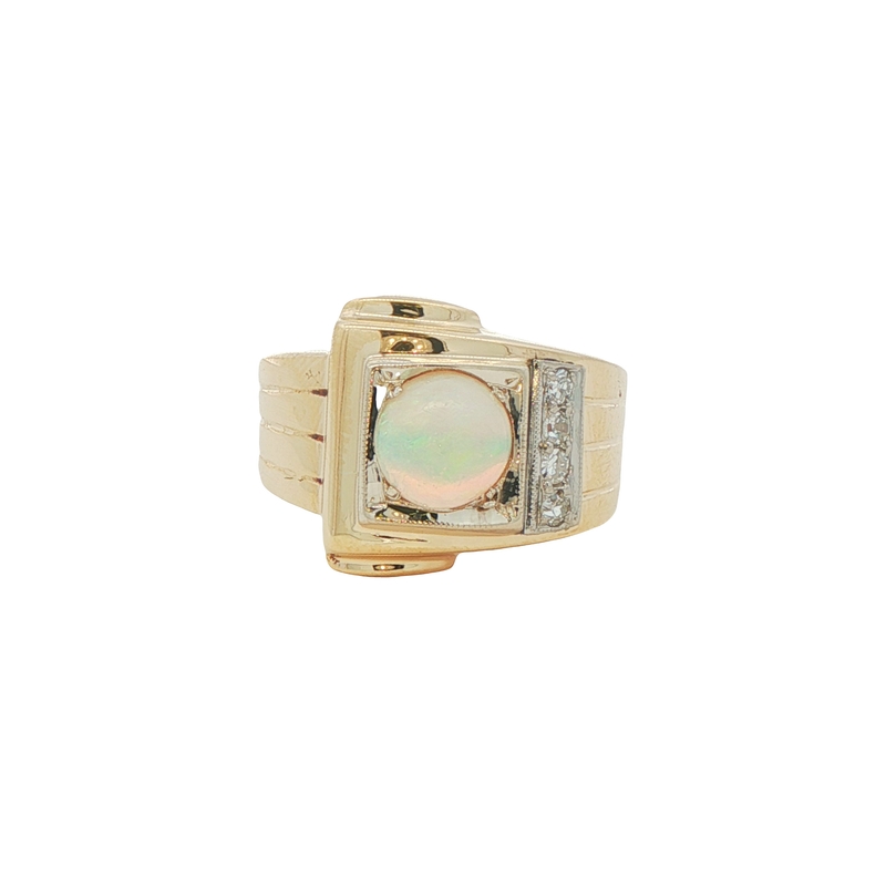 10k Yellow Gold, Opal And Diamond Ring