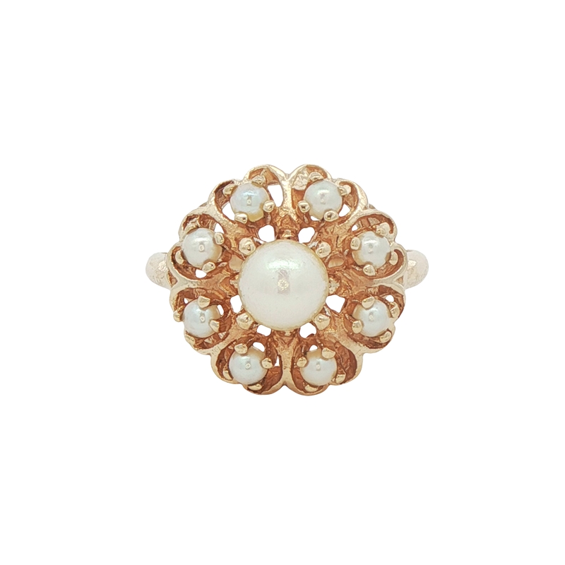 10k Yellow Gold Pearl Cluster Ring
