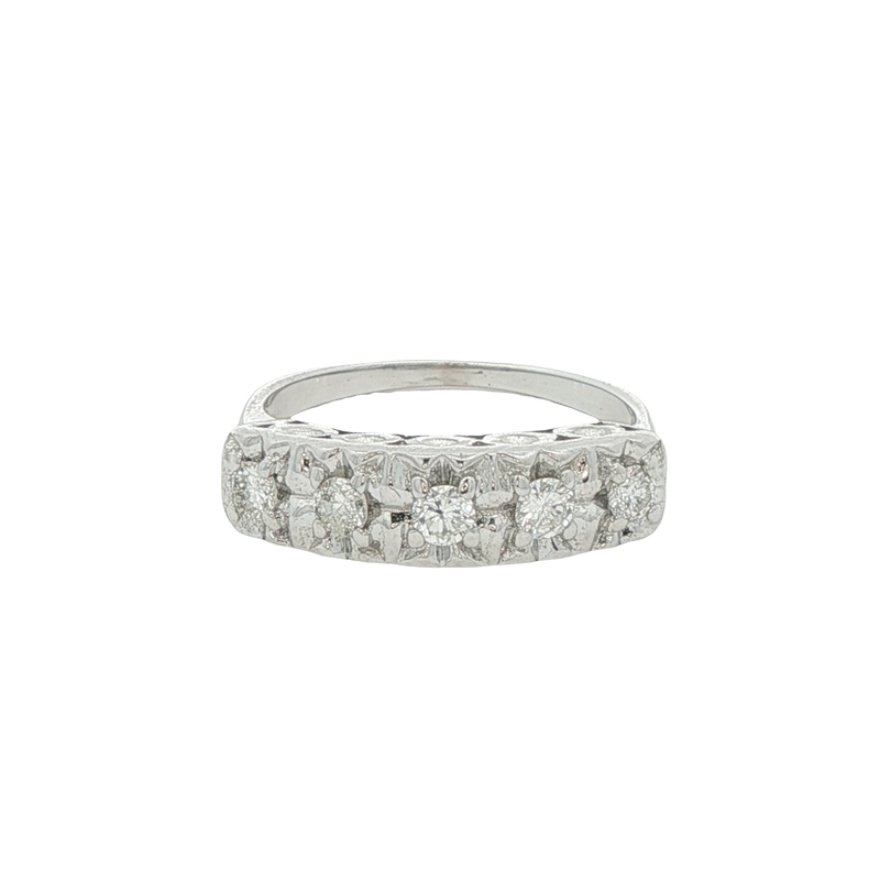 14k White Gold Five Stone Ring