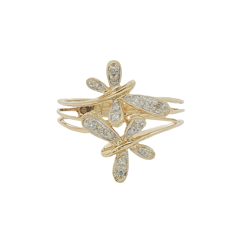 14k Yellow Gold And Diamond Butterfly Ring