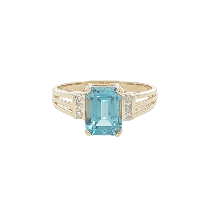 14k Yellow Gold Blue Topaz And Diamond Ring