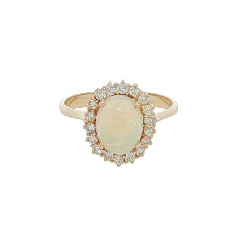 14k Yellow Gold Opal Diamond Halo Ring