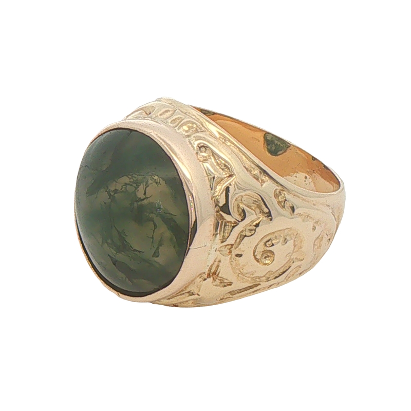 14k Yellow Gold Moss Agate Ring