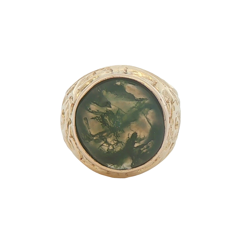14k Yellow Gold Moss Agate Ring