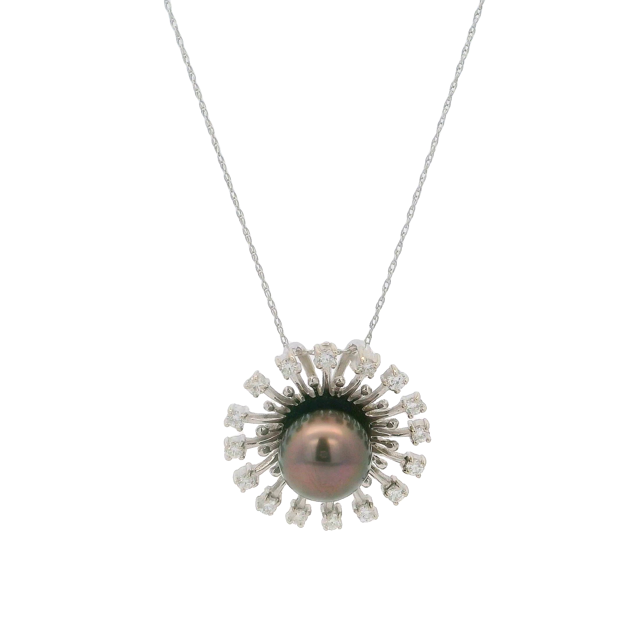 14k White Gold Diamond And Pearl Necklace