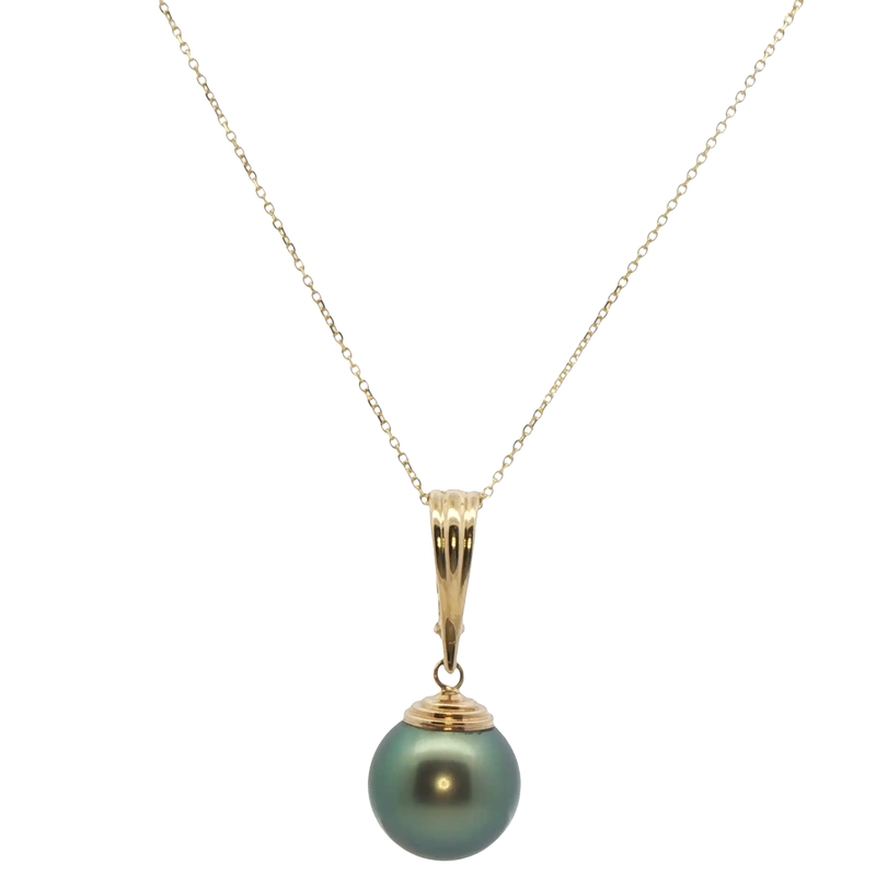 14k Yellow Gold Black South Sea Pearl Enhancer
