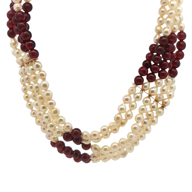 Pearl And Garnet Bead Necklace