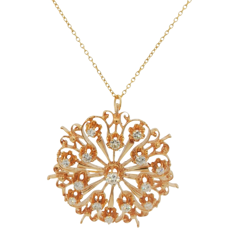 14k Yellow Gold Diamond Statement Necklace